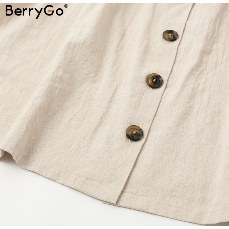 BerryGo, сексуальные женские платья с v-образным вырезом, льняное платье, Ретро стиль, короткий рукав, на пуговицах, мини платье, Повседневная Уличная одежда, летнее платье, vestido