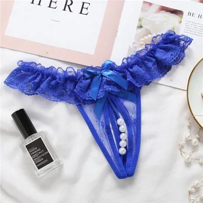 3pcs blue 2064 3 шт., женское сексуальное нижнее белье, трусики-стринги с жемчугом, стринги с оборками и бисером, женское нижнее белье для девочек, 6 цветов, XXS-XL, 2064p3 - Цвет: 3pcs blue 2064