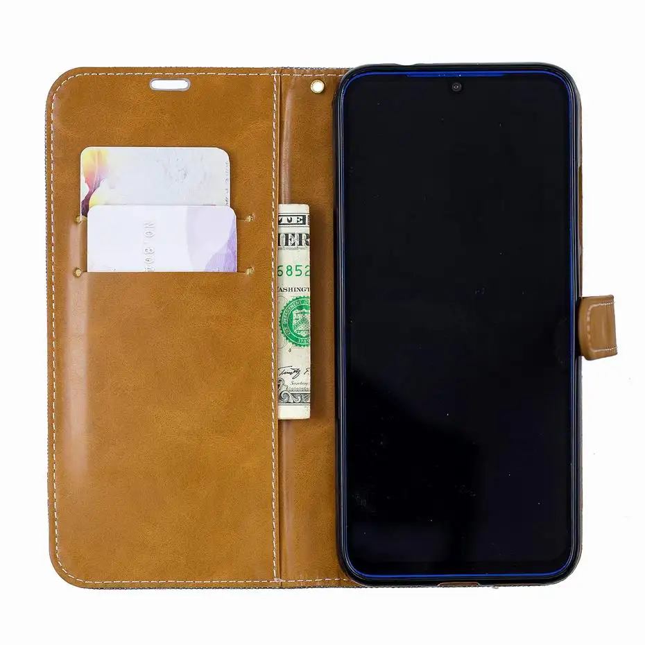 Кожаный чехол книжка с бумажником для Xiaomi Redmi Note 7 8 8T 6 Pro Denim смешанные цвета