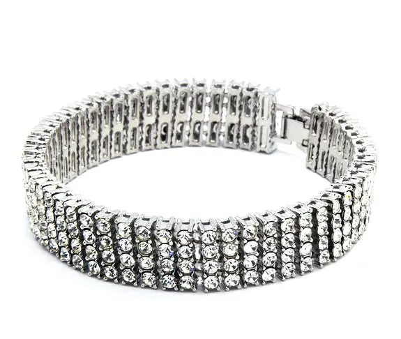 Мужской браслет с кристаллами 4 ряда цвета: черный золотой серебристый 8 дюймов 14