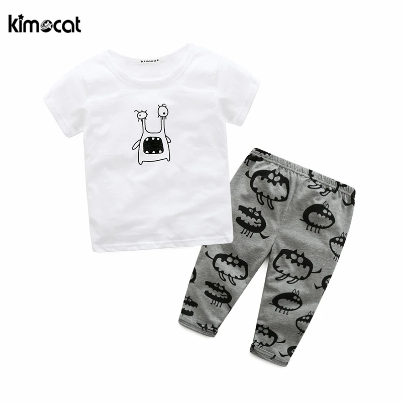 

Kimocat Summer Kids Boys and Girls Sets 2pcs T-Shirt+Pants Animal Printing Baby Boy Girl Clothes Unisex Cotton Clothing