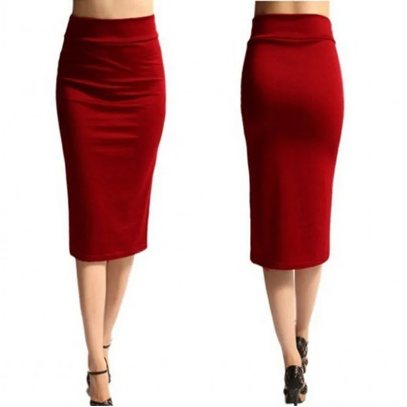 

NDUCJSI Women Sexy Skirt High Waist Casual Hip Bodycon Knee Length Tight Office Skirt Hot Sale Red Green Black Pencil Bottom