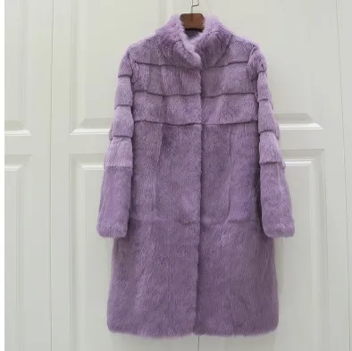 Real genuine natural full pelt whole skin rabbit fur coat women fashion stand collar jacket custom any size