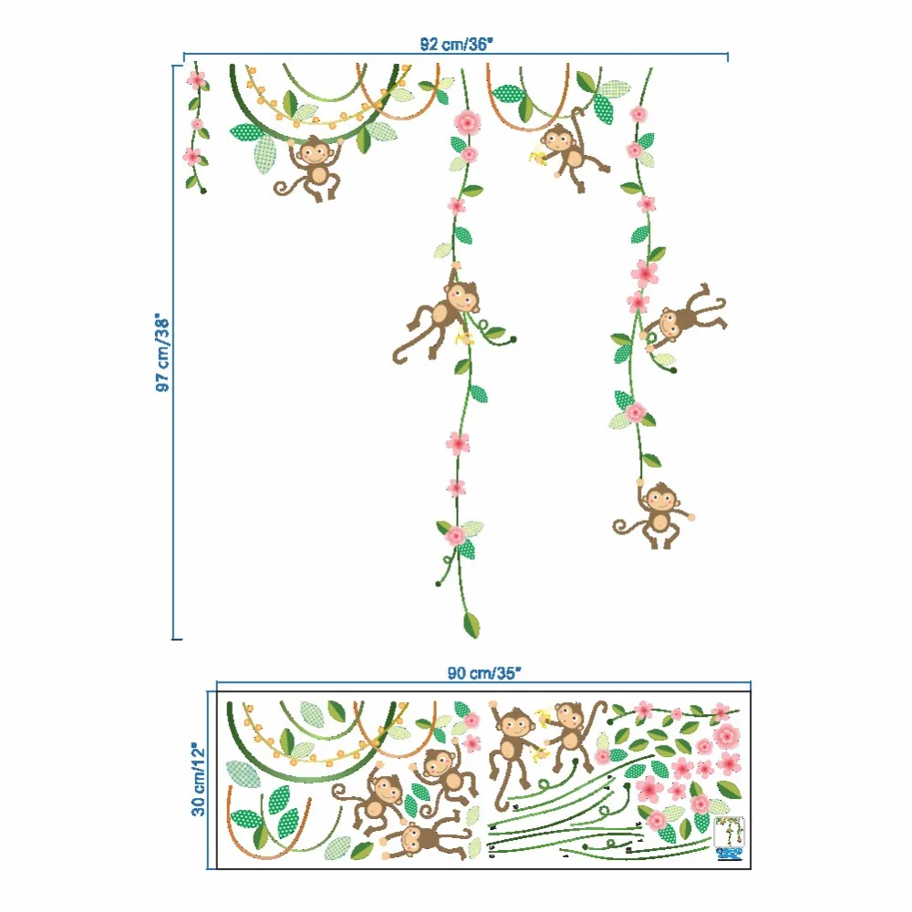 Мультфильм Обезьяна Восхождение цветы лозы детская комната детские настенные