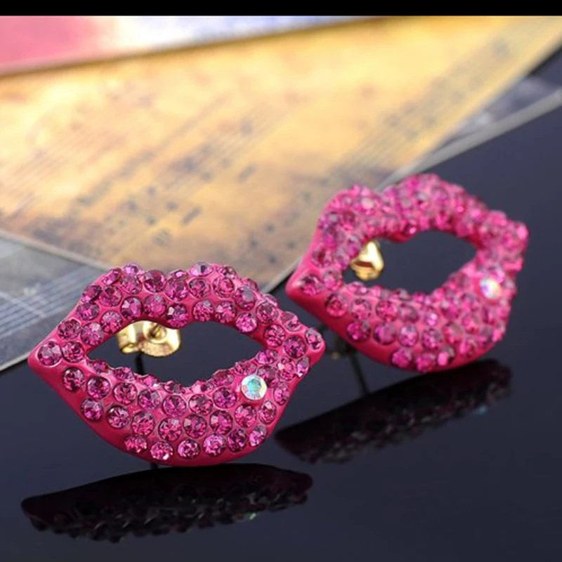 Factory Direct Sexy Rose Red Lip Genuine Austrian Crystal Stud Earring Christmas Gift Women Jewelry Charm Earrings Dropshipping | Украшения
