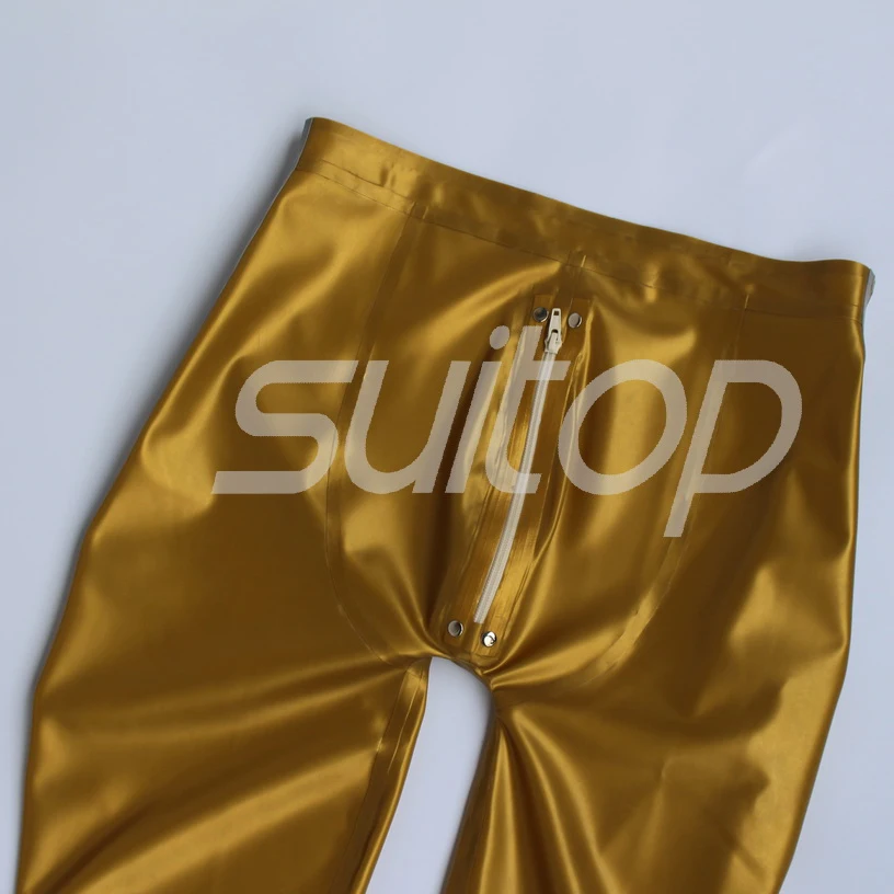 Suitop  0.45mm latex rubber glued leggings with front zip for ault male's or women Metallic Gold and silver