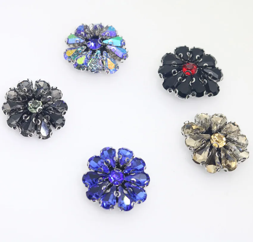 Цветок ручной работы капли воды Кристалл Стразы аппликации с бисером и блестками