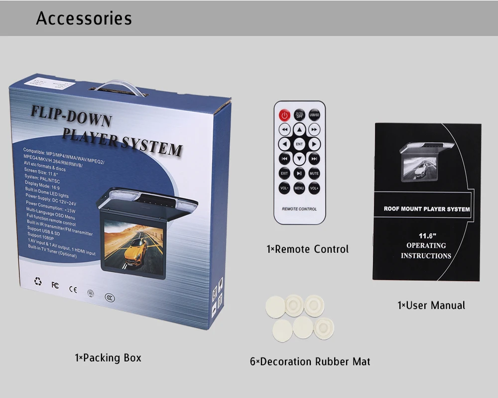 Cemicen 11.6 Дюймовый Автомобильный Подвесной Монитор Video MP5 Плеер 1920*1080P Полноэкранный HD ЖК-экран ТВ HDMI AV USB SD IR FM-передатчик.