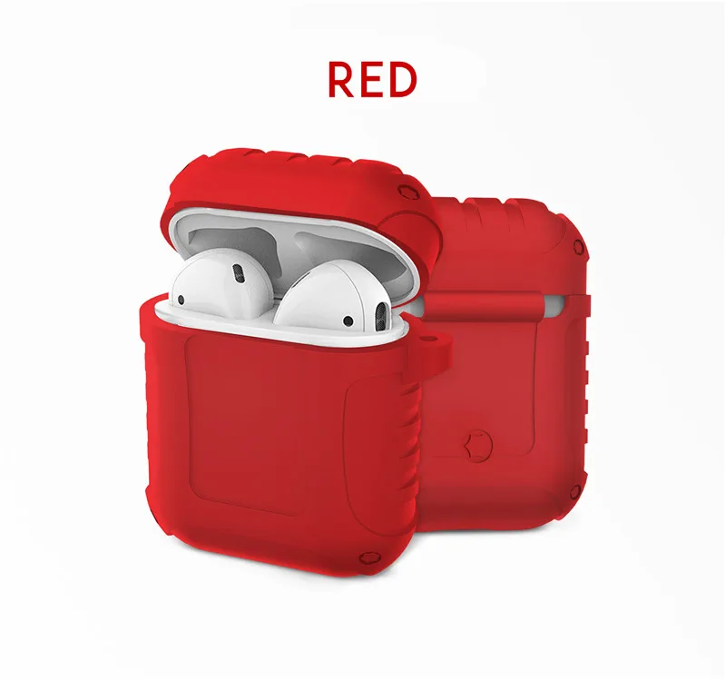 Прочный бронированный чехол для наушников для Apple AirPods, мягкий силиконовый чехол из ТПУ, полный защитный противоударный чехол-держатель для Airpods - Цвет: Red