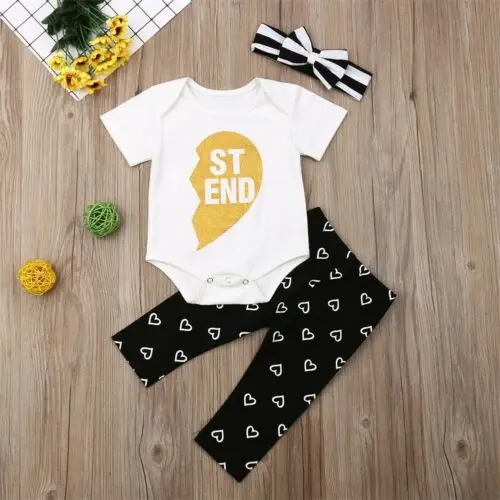 2019 Brand Newborn Kids Baby Girl Floral Clothes Friend Matching Letter Bling T Shirt Romper Print Pants Tracksuit Outfits Set | Детская