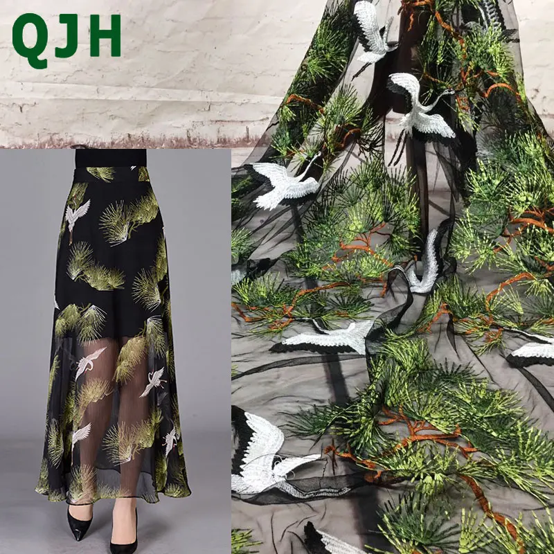 QJH новая кружевная ткань с вышитыми лесными птицами модная Высококачественная