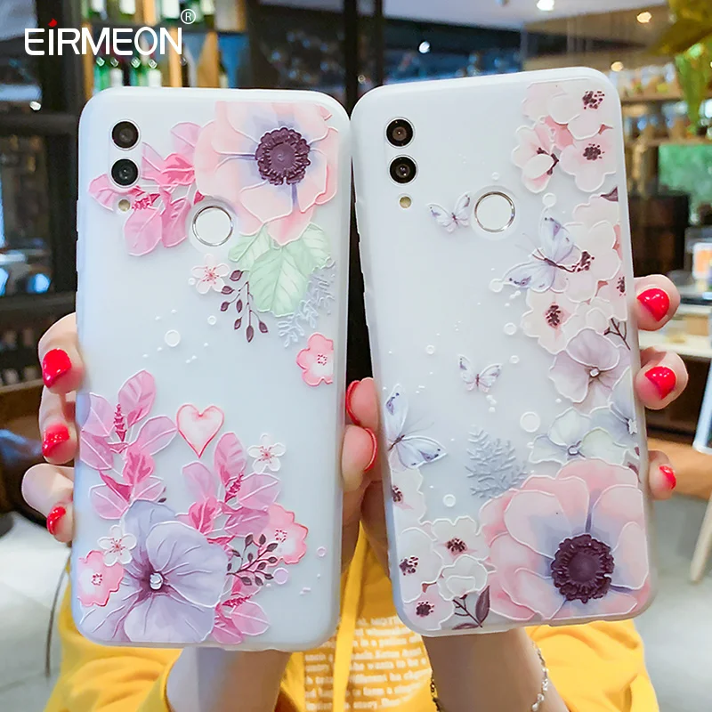 EIRMEON Case For Huawei P Smart 2019 3D Relief Floral Cases Mate 10 20 Pro Honor Lite Frosted TPU Phone Cover |