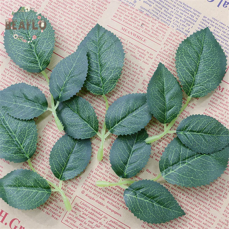 

100PCs Green Artificial Plant Rose Leaves Accessories Head Silk Flower Wedding Flower Arrangement Home Decoration 12*8.5cm