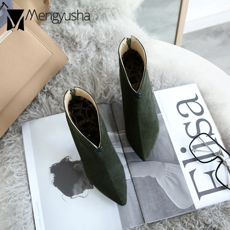 Сексуальная v открытый дизайн короткие бархатные Ботинки женские зимние