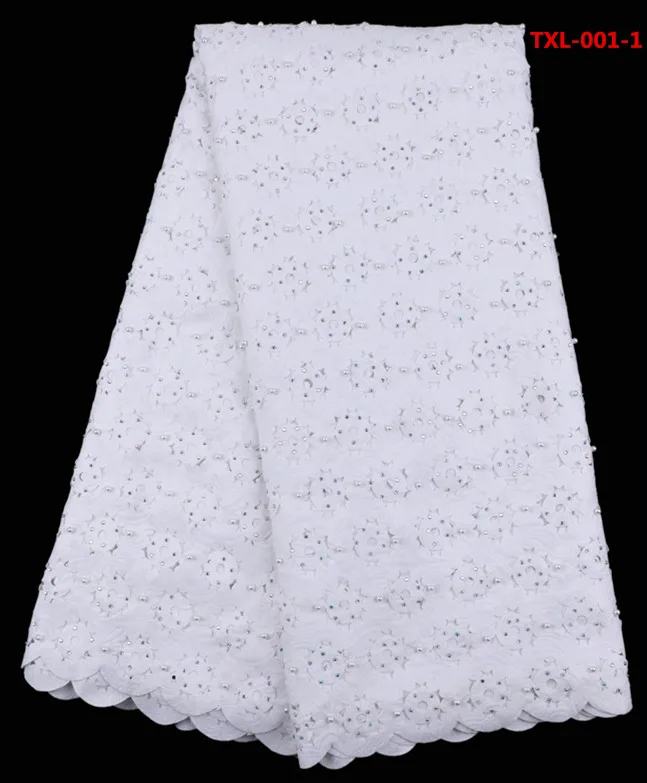 Лазерный кружевной ткани в чистый белый из бисера с камнями 5 ярдов/lot