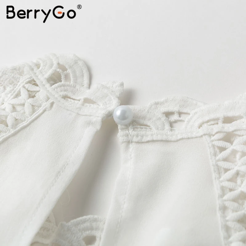 BerryGo повседневные кружевные шифоновые летние белые топы женские элегантные с