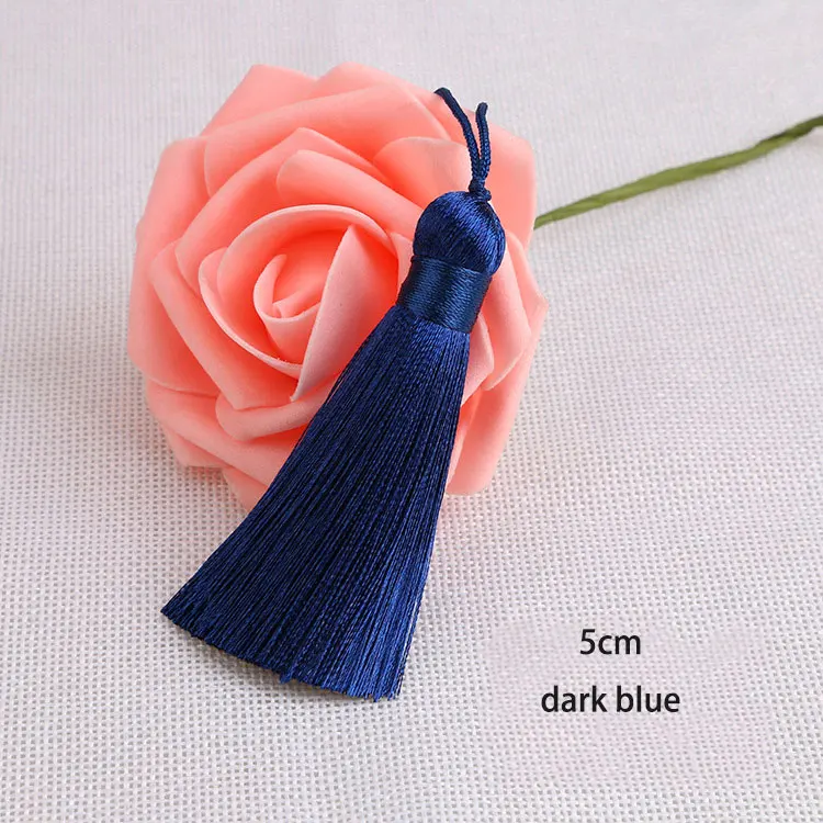 dark blue 2 шт./лот, 5 см, короткая, толстая, шелковая кисточка, бахрома, для шитья, Банг, кисточка, отделка для ключей, кисточки для DIY, подвеска, приукрашивает занавески, аксессуары, запчасти - Цвет: dark blue
