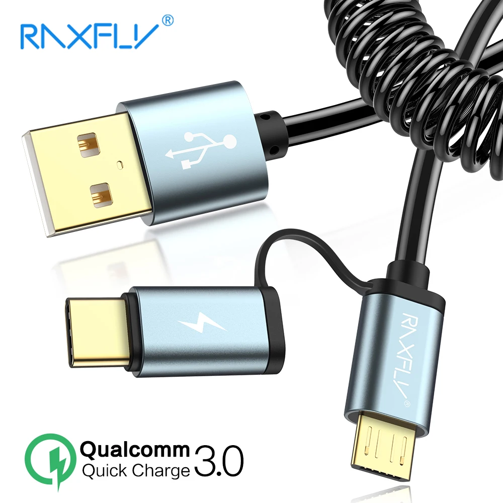 RAXFLY 2 в 1 USB C QC3.0 type C кабель для Xiaomi Redmi Note 7 Быстрая Зарядка Весна usb type C Micro USB кабель для samsung S10