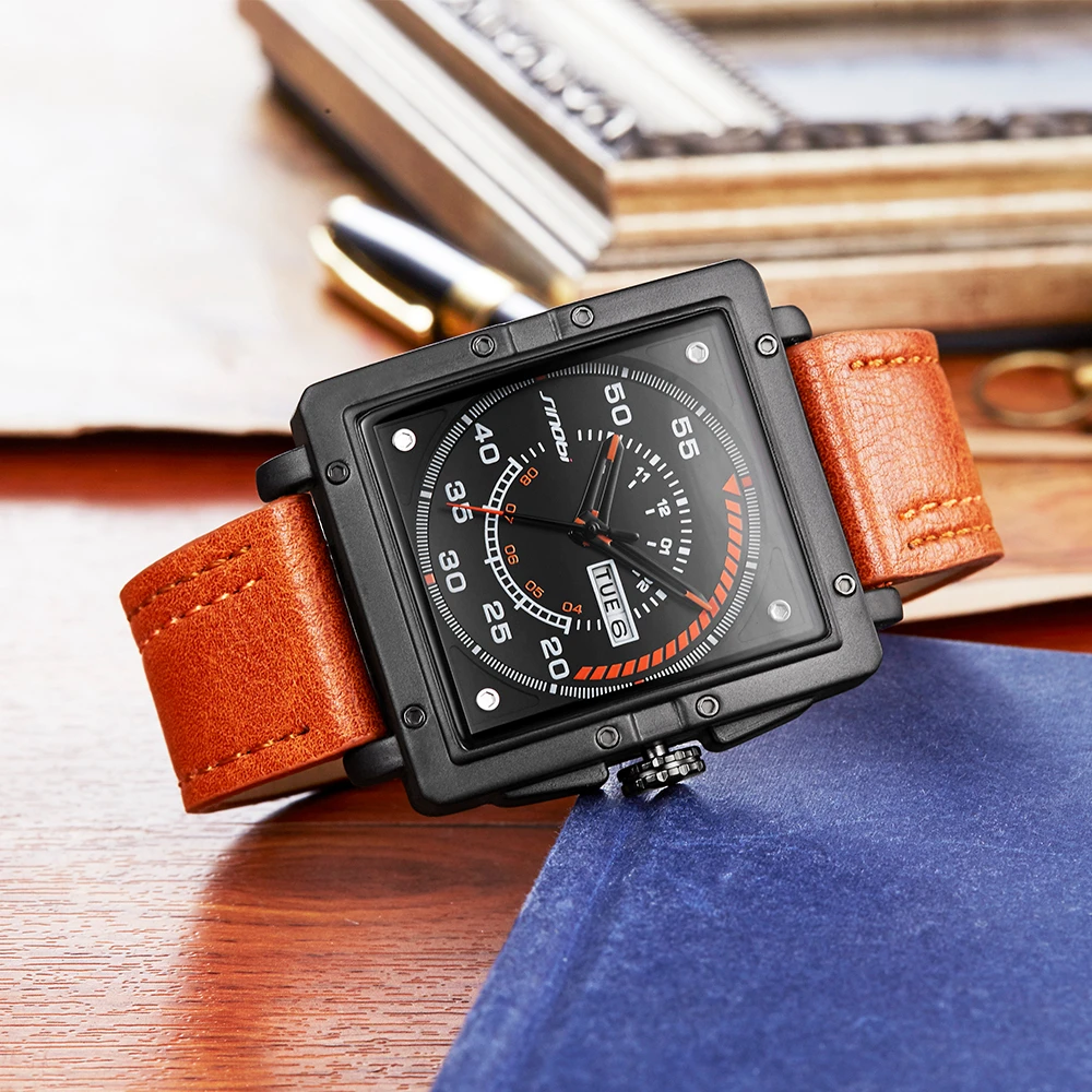 Часы наручные SINOBI Мужские с квадратным циферблатом брендовые Роскошные