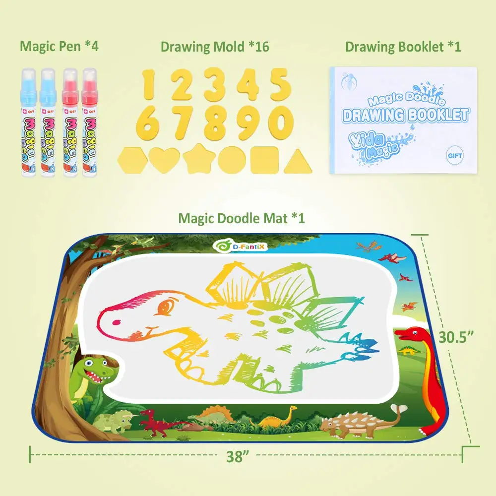 

D-FantiX Water Doodle Mat Large Water Drawing Mat Kids Magic Doodle Board Painting Writing Dinosaur Doodles Pad with 4 Magic Pen