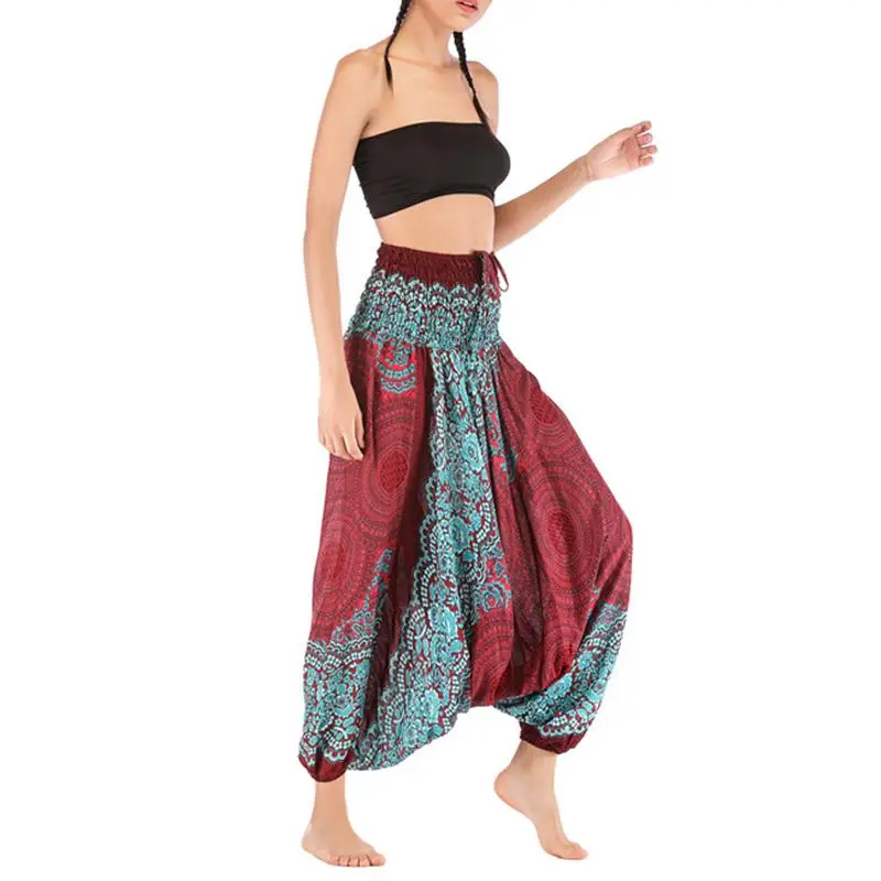 Летние Осенние брюки для женщин, широкие брюки, Boho Aladdin, шаровары, pantalones mujer, свободные богемные штаны с высокой талией