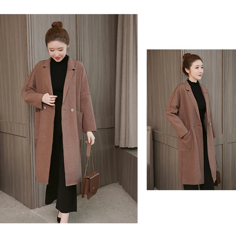 

2019 spring autumn large size L-5XL loose long section nine points sleeve windproof warm fashion new wild woolen coat women w85