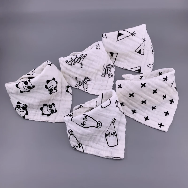 5pcs/lot Musiln Cotton baby bibs 4 layers Girls Boys Babador Bandana Bibs Bebe Triangle Feeding Burp Cloth Collar Scarf | Детская одежда