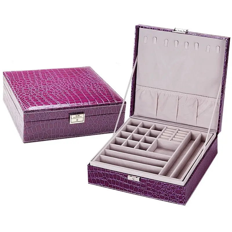 

BC639 NEW Brand Leather Storage Boxes Square Shape Wood Jewelry Box Wedding Gift Makeup Bin Earrings Ring Organizer