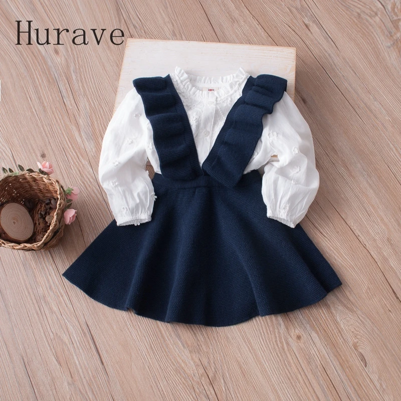 Hurave/осень 2019 г. платье для девочек Одежда вязаный свитер robe fille красивая одежда