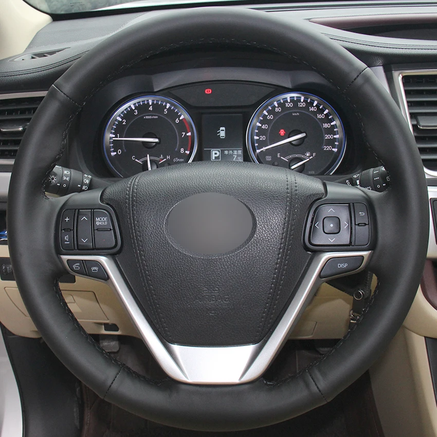 Черный кожаный чехол для Toyota Highlander 2015 2016 2017 Sienna 2017|car steering wheel cover|steering coverwheel cover |