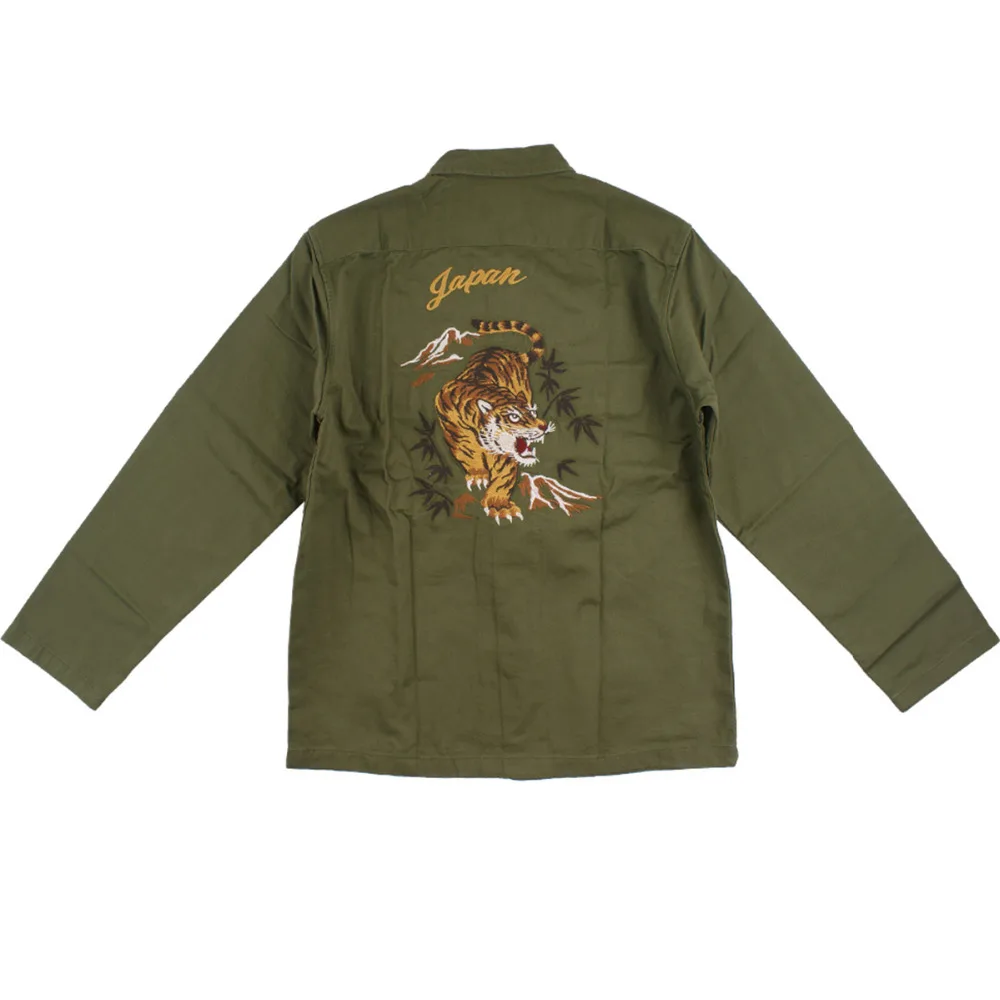 2018 осень зима холст тигр вышивка рубашка мужская карго Camisa Masculina Повседневная