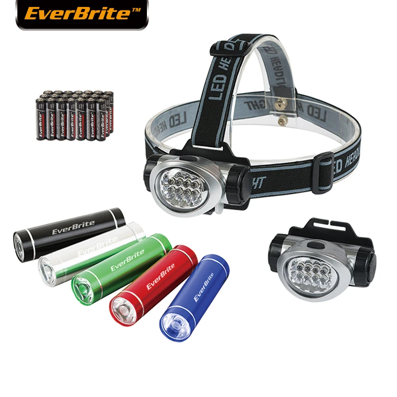 EVERBRITE 2 шт. светодиодный налобный фонарь с Запасная лампа+ 5 шт. светодиодный фонарик ярких цветов Мини светодиодный фонарь 7 шт. в упаковке