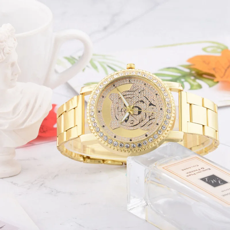 Часы женские из нержавеющей стали с алмазным циферблатом тигра|Женские наручные