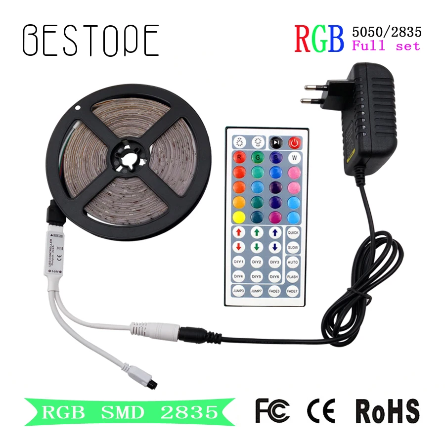 RGB СВЕТОДИОДНАЯ лента SMD 2835 светильник постоянного тока 12 В 5050 полоса 5 м 10