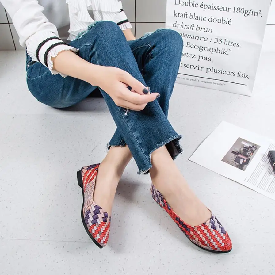 Женские туфли на плоской подошве Повседневная обувь Женская с острым носком кожа