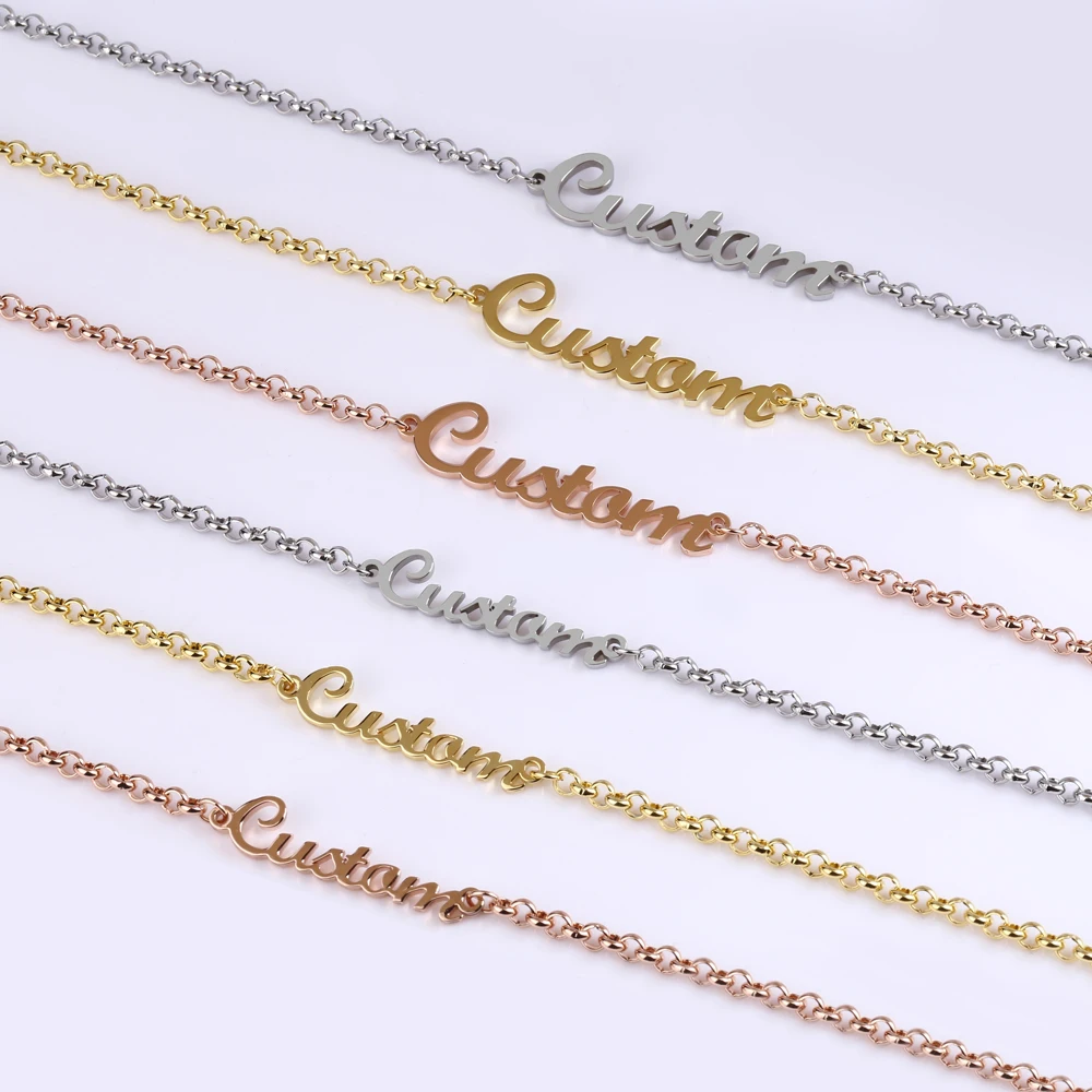 

Personalized Name Bracelet Gold Color Customized Nameplate Bracelets For Couple 925 Sterling Silver Jewelry (Max 8 Letters)