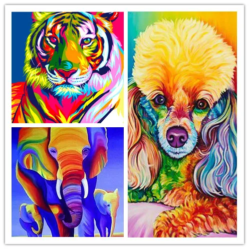 

Hot 23 style 5d diy diamond painting color lion tiger dog elephant owl wolf full square resin rhinestone 3D diamond embroidery
