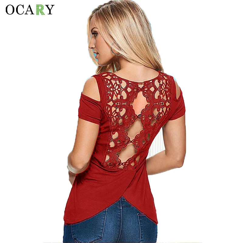 Открытая Сексуальная женская блузка кружевная Лоскутная рубашка с открытыми