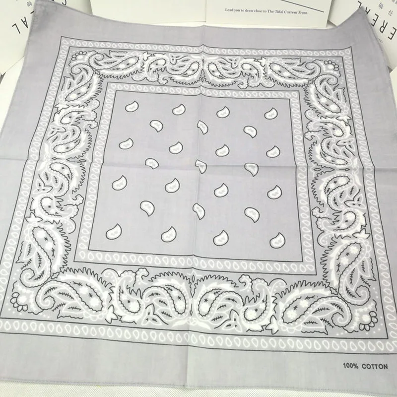 Light grey Новинка,, хлопок, бандана, шарф 55 см* 55 см, черные, красные банданы с принтом пейсли для женщин/мужчин/мальчиков/девочек, повязка на голову - Цвет: Light grey