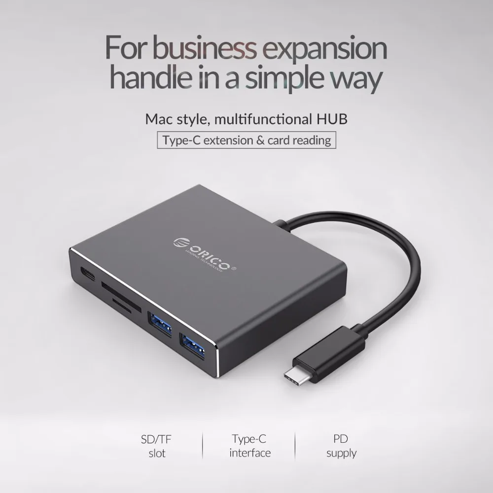 ORICO алюминиевый тип-c до TF SD кардридер с 2 USB 3 0 портов поддержка PD зарядка ноутбука