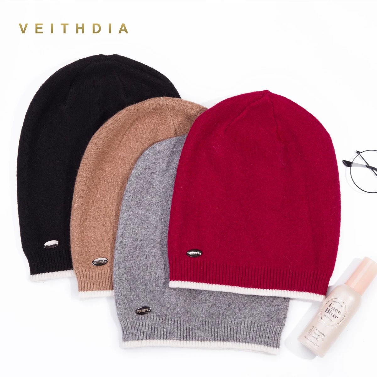 Женская Вязаная Шерстяная Шапка VEITHDIA Повседневная брендовая шапка с фланцем