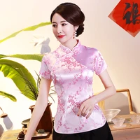 oriental style ladies traditional shirt summer new flower rayon chinese blouse big size 3xl 4xl pink elegant tops tang clothes