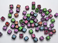 250 black with neon color assorted alphabet letter cube pony beads 7x7mm