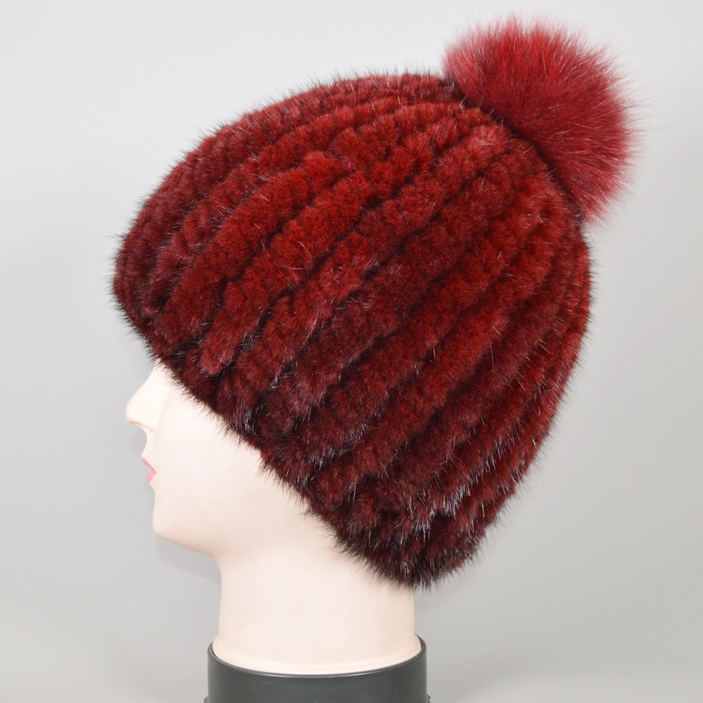 Милая Зимняя Шапка бини из натурального меха норки эластичная вязаная теплая