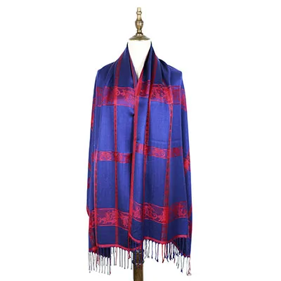 navy blue Жаккардовые накидки из пашмины, искусственный шелк, Пейсли, плед, женские накидки, шали, шарфы, Женский палантин, тканые шарфы, шарфы для девушек - Цвет: navy blue