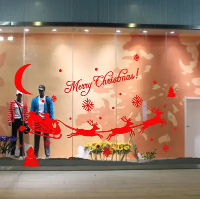 НОВАЯ РОЖДЕСТВЕНСКАЯ Снежинка стикер оленя Стеклянные Настенные наклейки