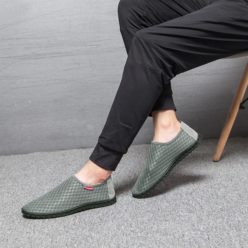 1 шт. Новая Осенняя Повседневная обувь мужские лоферы без застежки в сеточку