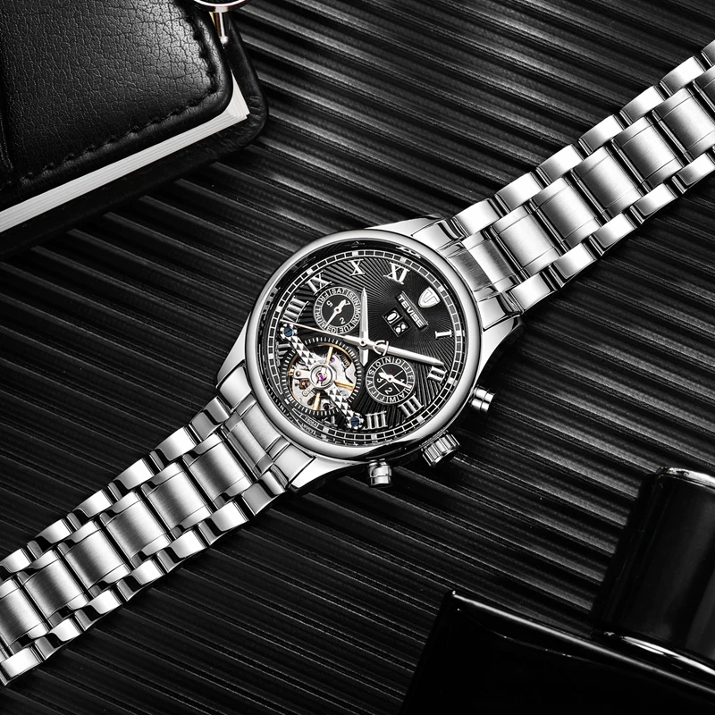 TEVISE Tourbillon автоматические наручные часы с скелетом мужские автоматическим датой