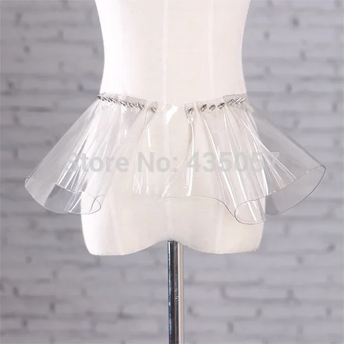 High street шипованных моды unajustable прозрачного ПВХ юбки женские, шипами декоративная ruffled peplum вид плиссе баски юбка