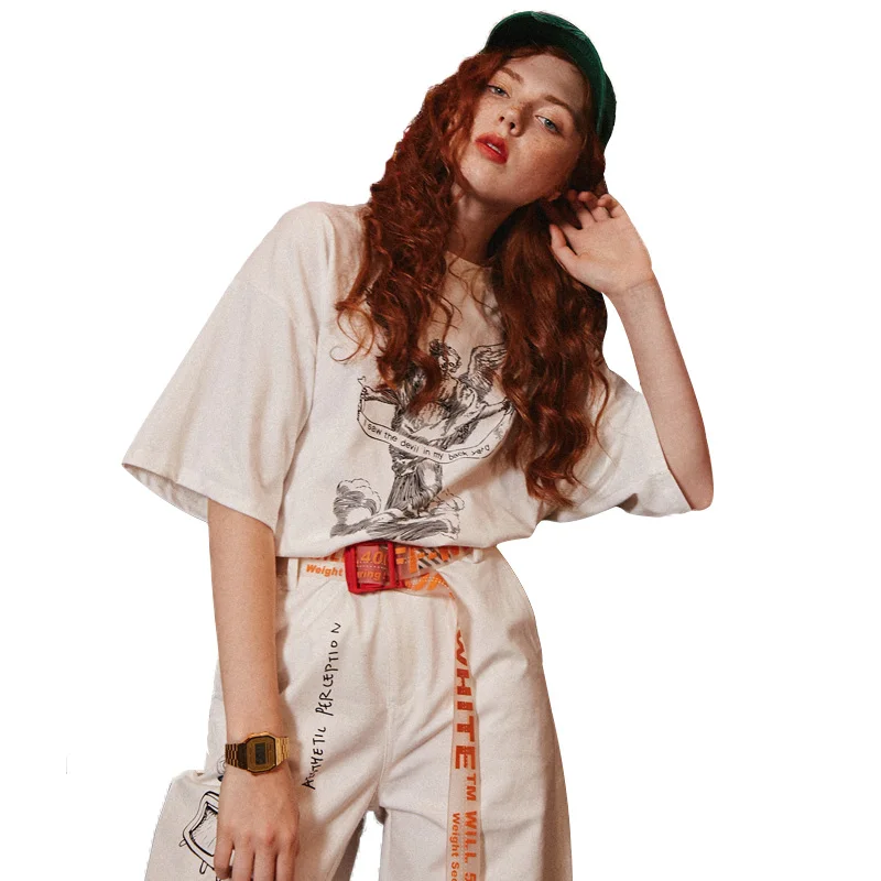 UNIFREE2019 летом новый свободный летние европейский стиль печати моды футболки